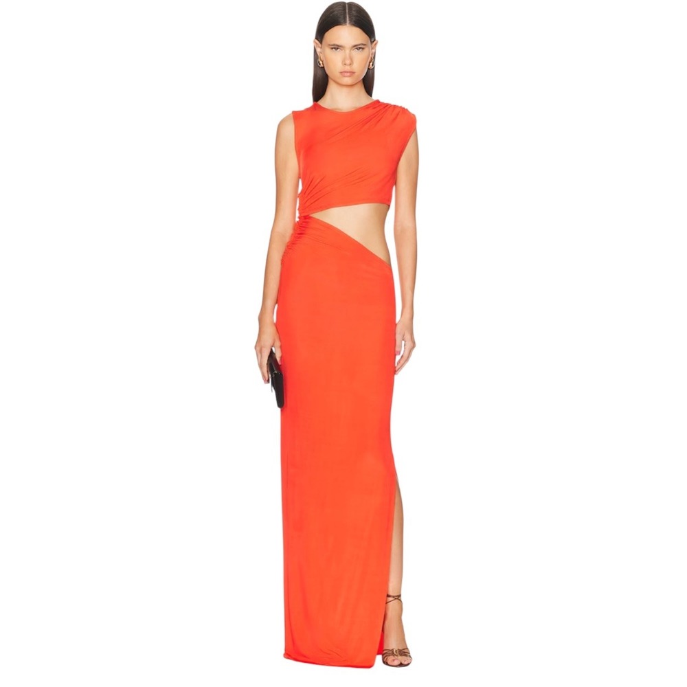 Atlein Collective Cutout Maxi Dress Womens Large Red Orange‎ Evening Side Slit